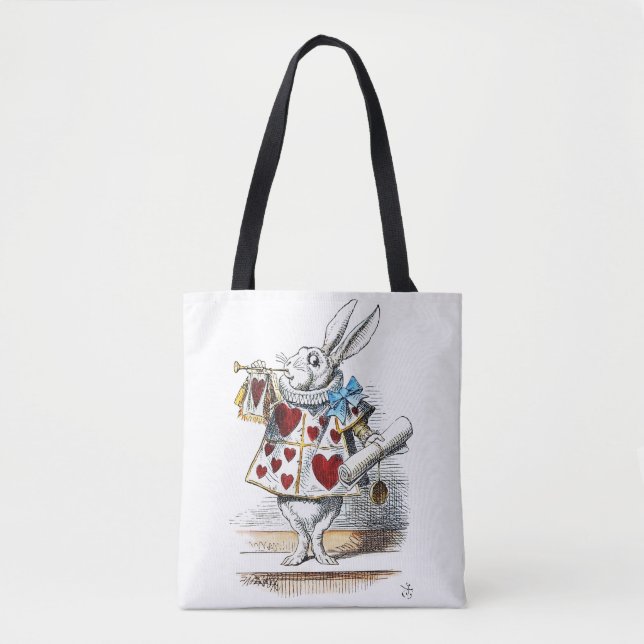 Tote Bag White Rabbit Alice Wonderland Hearts (Devant)