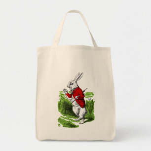 Tote Bag White Rabbit looking at watch. Illustration