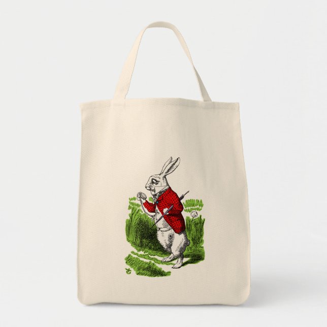 Tote Bag White Rabbit looking at watch. Illustration (Devant)