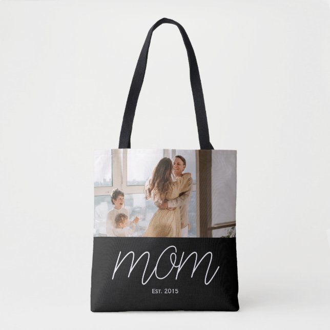 Tote Bag White Script Established Mom Black Customizable  (Devant)