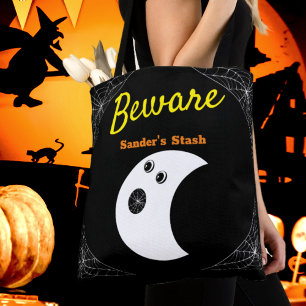 Tote Bag White Spider Webs et mignon moderne Ghost Black