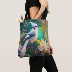 Tote Bag White Tufé Turquoise Wing Jay Imaginaire Bird