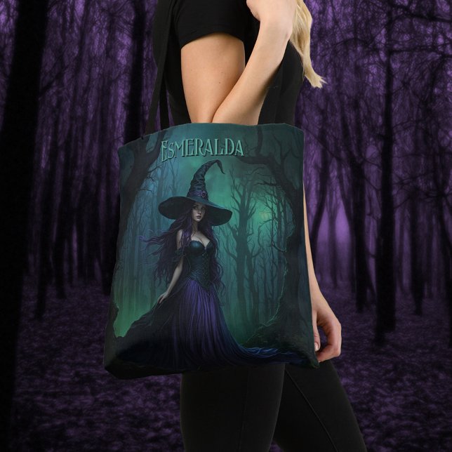 Tote Bag Wicked Halloween sorcière en violet et nom noir (Créateur téléchargé)