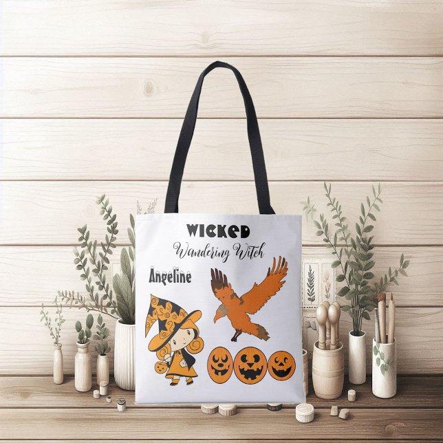 Tote Bag Wicked Wandering sorcier Personnalisé Halloween mi (Wicked Wandering Witch Personalized Halloween Cute Tote Bag)