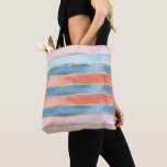 Tote Bag Wide Watercolor Stripes of  Blue Pink Coral<br><div class="desc">Wide watercolor stripes in shades of blue,  pink,  and coral with faux gold stripes between them decorate this reusable tote bag. Great for hauling your summer time gear or for grocery shopping all year.  AI generated by IveyCottage.</div>