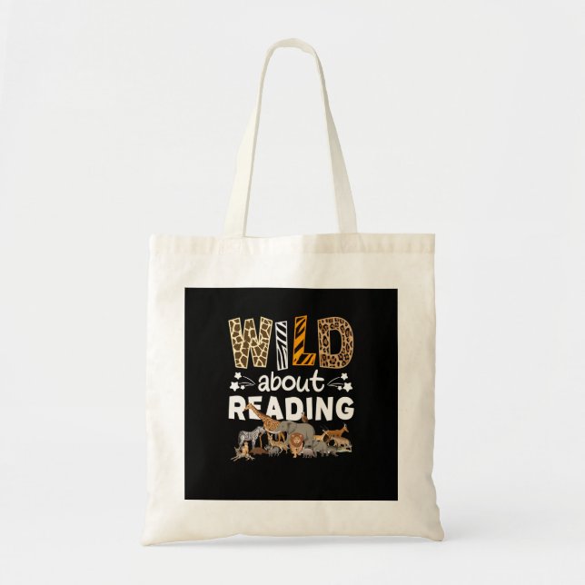 Tote Bag Wild About Reading Books And Bookworm Library (Devant)