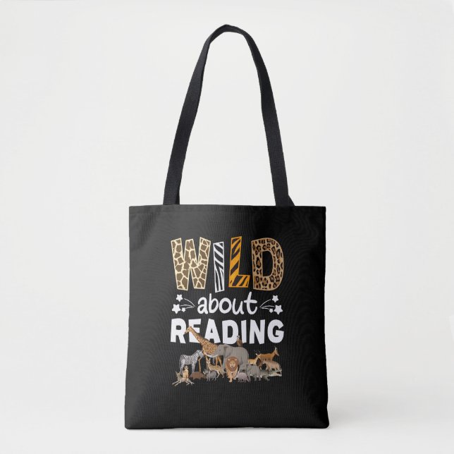 Tote Bag Wild About Reading Books And Bookworm Library (Devant)