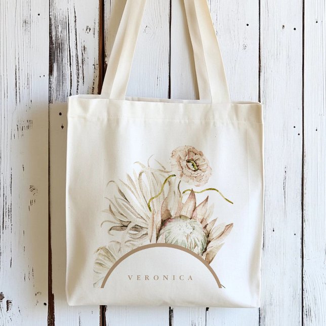 Tote Bag Wild Boho Protea Pampas Grass Floral Personnalisé (Créateur téléchargé)