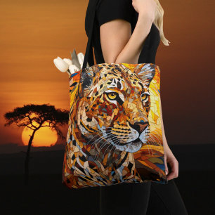 Tote Bag Wild Majesty Cheetah coucher du soleil : Art mosaï