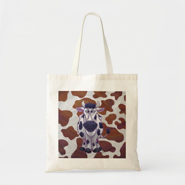 Tote Bag Wild me Vache Brown et blanche Impression (Devant)