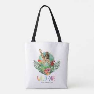 Tote Bag Wild One Jungle Safari Animaux Aquarelle moderne