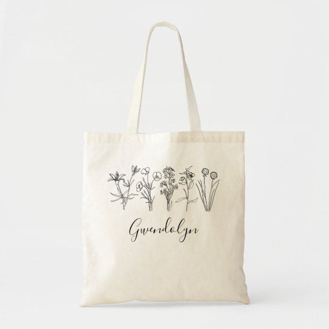 Tote Bag Wildflower Botanical Boho Floral Garden With Name (Devant)