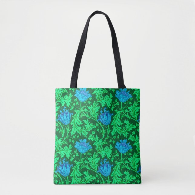 Tote Bag William Morris Anemone, Emerald Green & Turquoise (Devant)