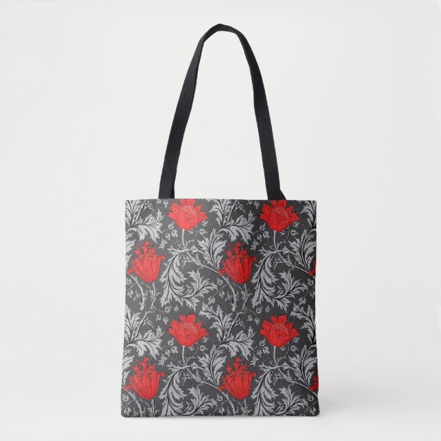 Tote Bag William Morris Anemone, gris / gris et rouge (Devant)