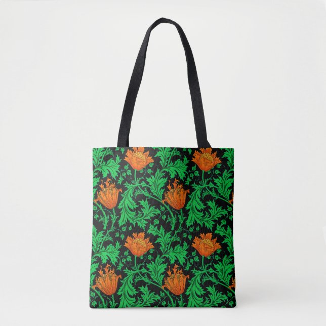 Tote Bag William Morris Anemone, orange, vert et noir (Devant)
