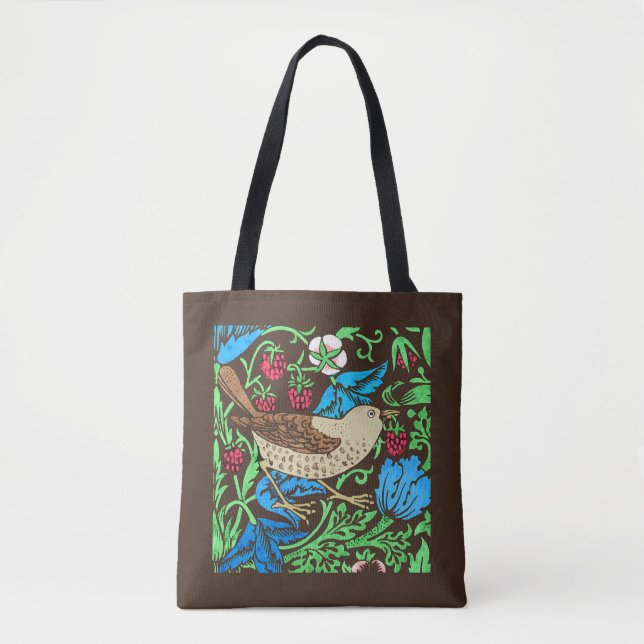Tote Bag William Morris Bird & Flower Tile, Bleu & Brown (Devant)