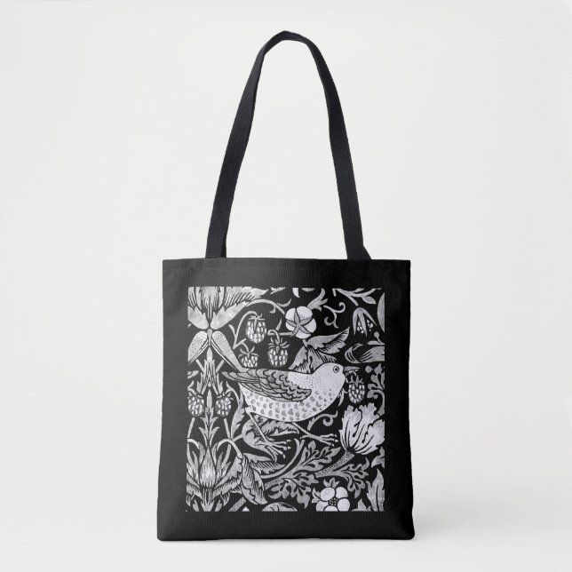 Tote Bag William Morris Bird & Flower Tile, noir et blanc (Devant)