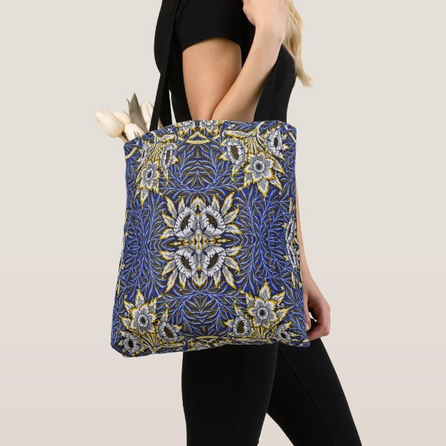 Tote Bag William Morris Blue et Gold Tulip Willow Design (De près)