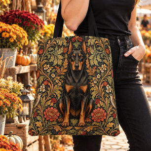 Tote Bag William Morris Doberman Pinscher Floral Vintage