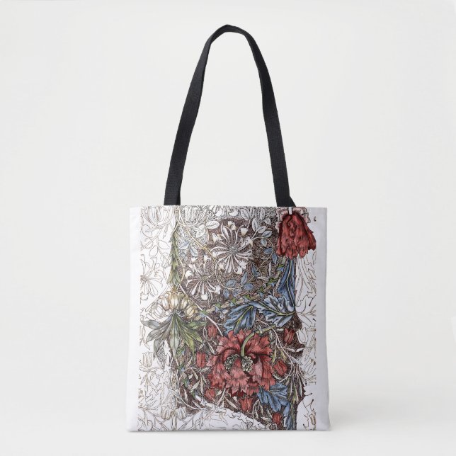Tote Bag William morris fleurs illustration florale rouge b (Devant)