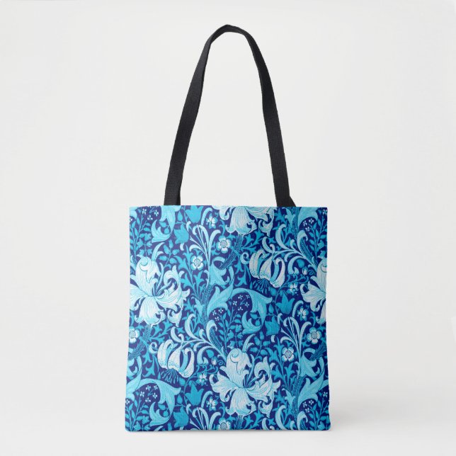 Tote Bag William Morris Iris et Lily, Indigo Blue & White (Devant)