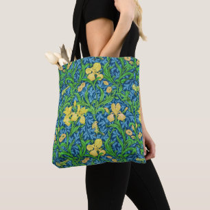 Tote Bag William Morris Irises, jaune et bleu de cobalt