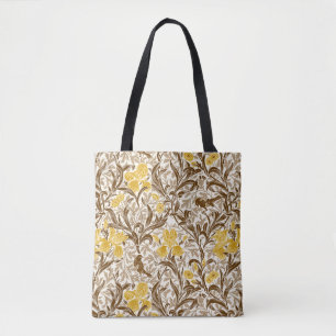 Tote Bag William Morris Irises, Or de moutarde, Brown et be