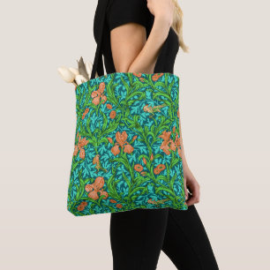 Tote Bag William Morris Irises, orange et turquoise