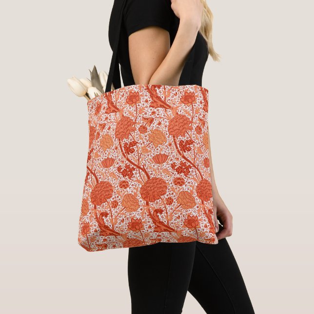 Tote Bag William Morris Jacobean Floral, Coral Orange (De près)