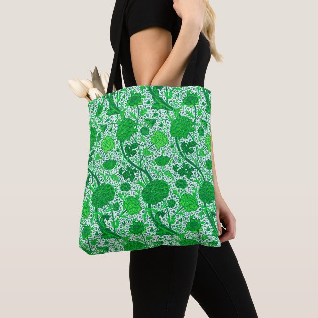 Tote Bag William Morris Jacobean Floral, Emerald Green (De près)