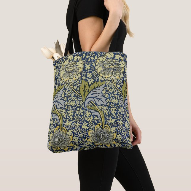 Tote Bag William Morris Kennet Fond d'écran Floral Bleu (De près)