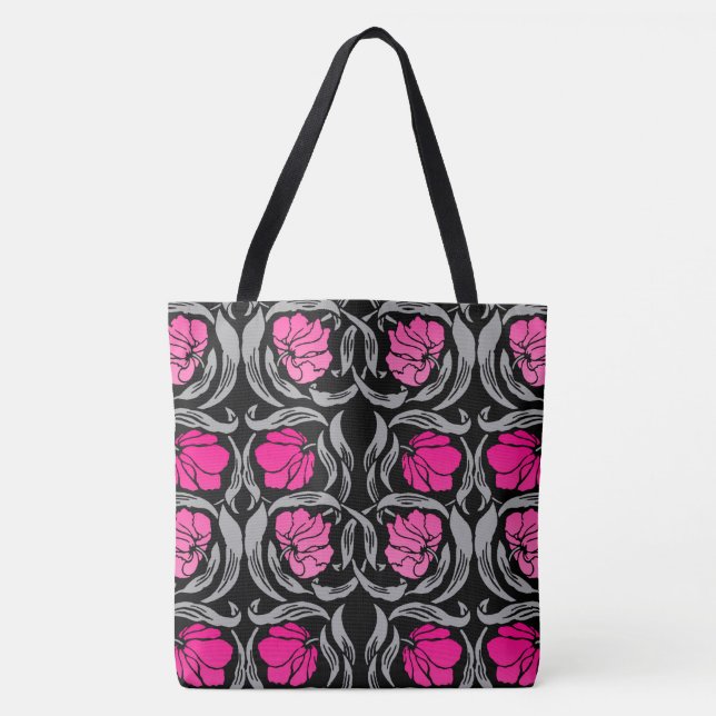 Tote Bag William Morris Pimpernel, Fuchsia Pink et Black (Devant)