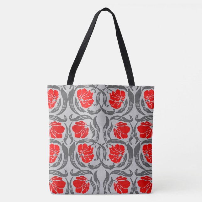 Tote Bag William Morris Pimpernel, Silver Grey et Red (Devant)