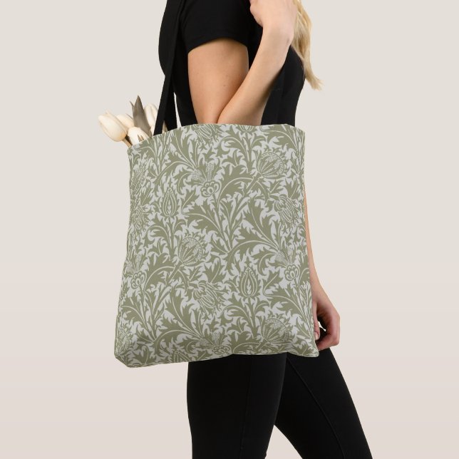 Tote Bag William Morris Thistle Sage Green Motif (De près)