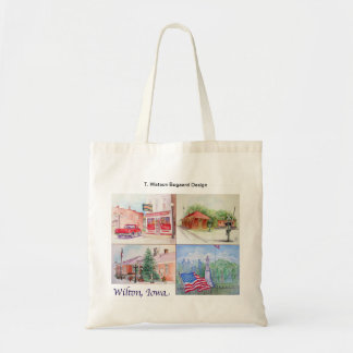 Tote Bag Wilton, collage d'aquarelle de l'Iowa
