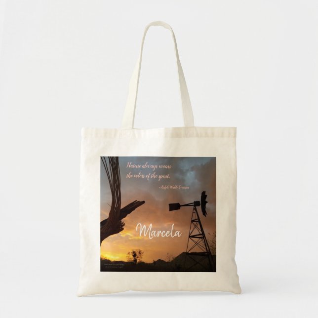 Tote Bag Windmill / Saguaro Cactus Skeleton / Sunset /Citat (Devant)