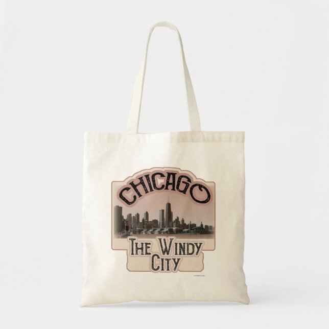 Tote Bag Windy City Chicago Style Fun Skyline Design (Devant)