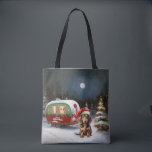 Tote Bag Winter Dachshund Caravan Christmas Adventure<br><div class="desc">Laissez-vous tenter par la magie d'une nuit d'hiver enneigée alors qu'une caravane glisse gracieusement à travers le paysage illuminé par la lune. La beauté sereine de la neige scintillante et l'éclat enchanteur de la lune créent une scène captivante, promettant une aventure de Noël inoubliable remplie de chaleur, de joie et...</div>