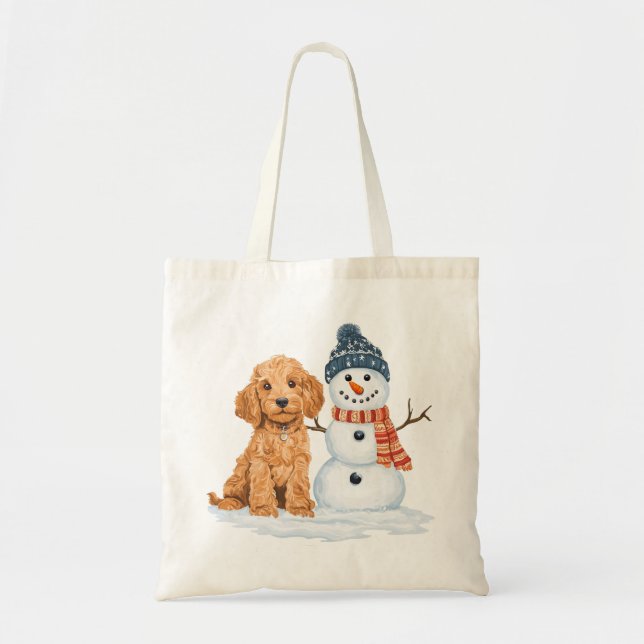 Tote Bag Winter Goldendoodle Dog Cute Snowman (Devant)