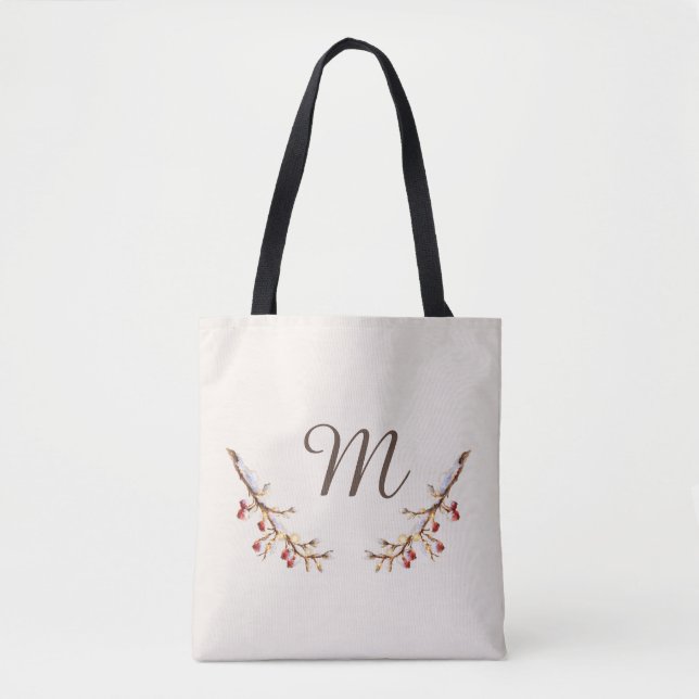 Tote Bag Winter Pinecone & Berry  Monogram (Devant)