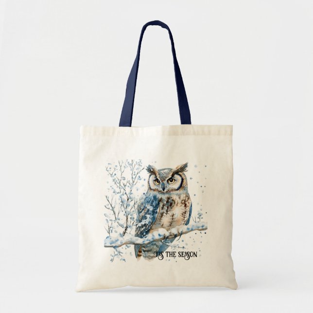 Tote Bag Winter Snowflakes Blue Owl Christmas Snow (Devant)