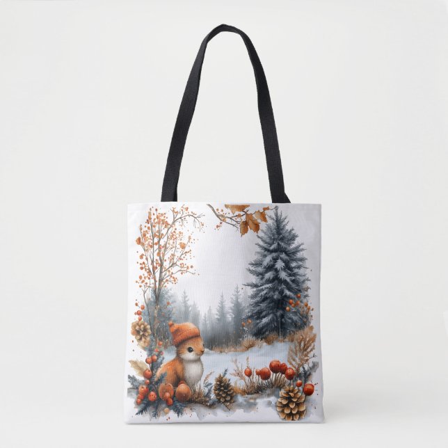 Tote Bag Winter Squirrel in Frosted Forest (Devant)