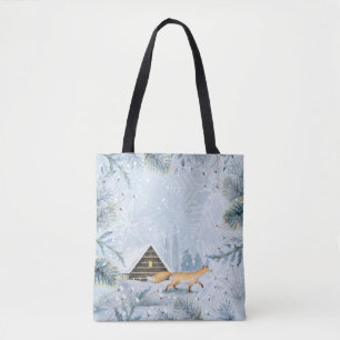 Tote Bag Winter Wonderland Fox Cabine neige Noël Noël Noël 