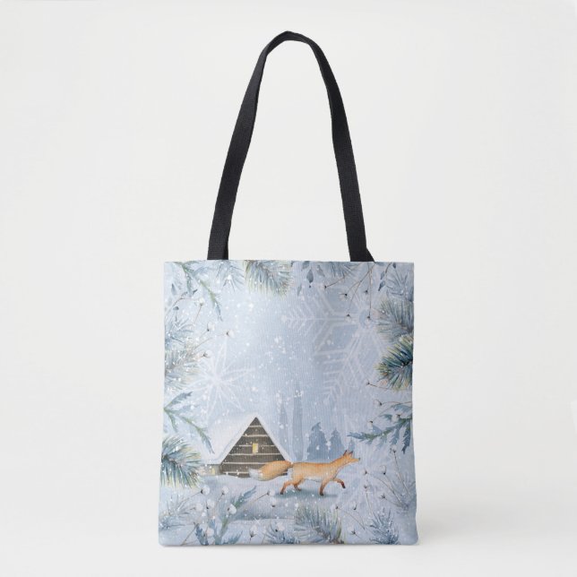 Tote Bag Winter Wonderland Fox Cabine neige Noël Noël Noël  (Devant)