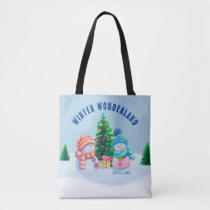 Tote Bag Winter Wonderland Snowman Couple Fourre-tout