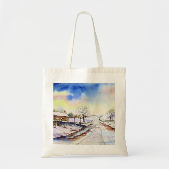 Tote Bag Wintery Lane Watercolor (Devant)