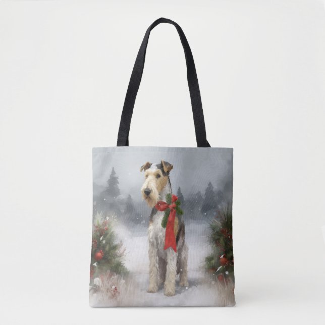 Tote Bag Wirefox Terrier Chien de Noël de neige (Devant)
