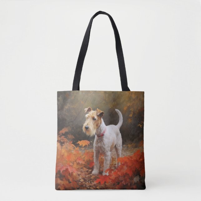 Tote Bag Wirefox Terrier dans les feuilles d'automne qui to (Devant)