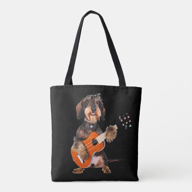 Tote Bag Wirehair Dachshund Jouer à la guitare acoustique (Dos)