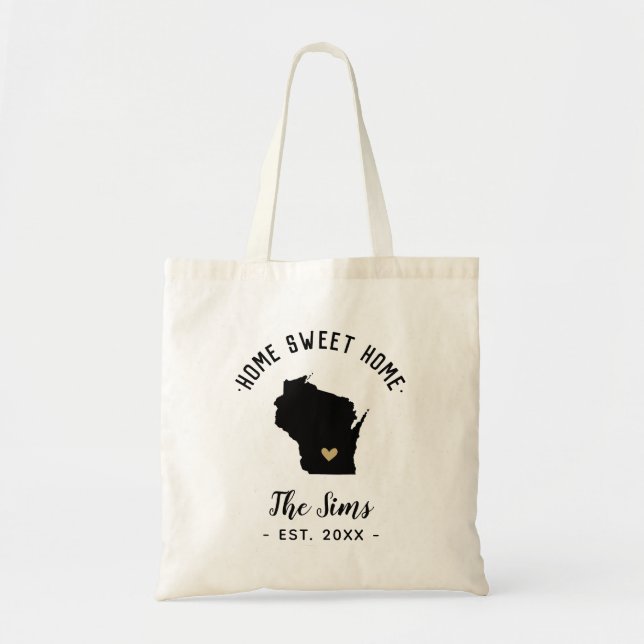Tote Bag Wisconsin Accueil Sweet Home Famille Monogramme (Devant)